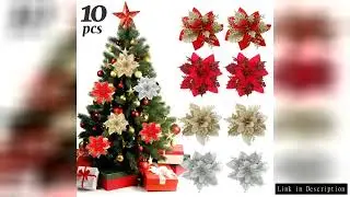 10/1pcs 15cm Glitter Christmas Flowers Artificial Poinsettia Flower Head Xmas Tree Ornament Home Dec