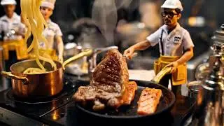 25-229 -- Miniature Chefs Take A Torch To Steak -- #ASMR #ASMRfood