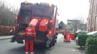 The city bin co bin truck collecting recycling bin