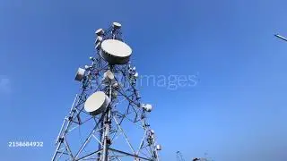 Telecommunications tower. Constructed with a lattice framework of metal beams.