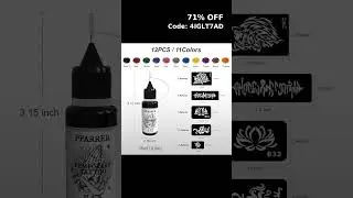 PFARRER Temporary Tattoo Kit12 Bottles Color Temporary Tattoo Ink,49 Big Pcs Stencils Kit for Body&hellip;