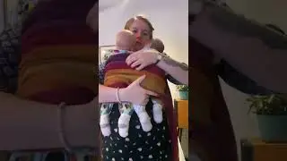 Tandem Carry with 7 week old twins in a woven wrap by Girasol Berlin