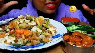 EATING INDIAN STYLE VEGGIES PASTA 🍝 WITH CHILLI BABYCORN 🤤 - Mukbang Eating ASMR