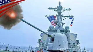 5-inch Naval Gun Fires at Maximum Fire Rate (20 Rounds & 13 Rounds)