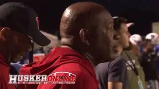 Nebraska Head Coach Mickey Joseph checks out Malachi Coleman