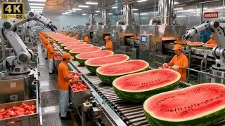 Inside a Modern Watermelon Processing Plant: From Whole Melons to Sweet Red Juice (Full Process)