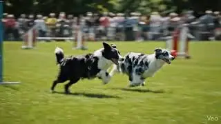 Dogs play together 