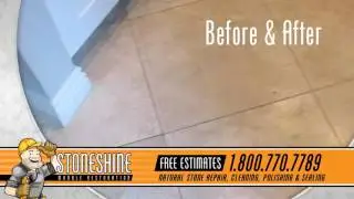 Travertine Tile Floor Before and After Hi-Gloss Polish - Burbank California