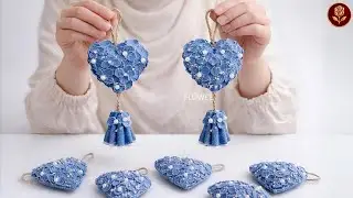 Turning Denim Fabric into Elegant Heart Ornaments | Handmade Craft