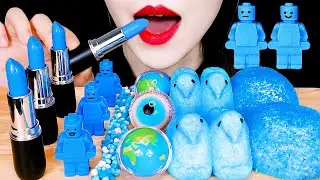 ASMR BLUE FOODS: EDIBLE LIPSTICK, LEGO MAN CHOCOLATE, JELLY 파란색 음식 : 먹는 립스틱, 레고 초콜릿, 젤리 먹방 MUKBANG