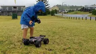 Flyhal 1/10 brushless 4wd rc car on bark and grass