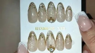 How to design golden Presson nails diy at home with a diamond ring #cherryshbe #nails #beauty #hands