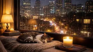 Relaxing Cat Night Ambience 🐱 Calm Music for Deep Sleep, Stress Relief & Cozy City Nights