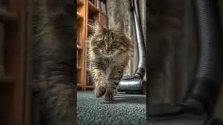 Feline Focus 🐱 | Fluffy Cat Leaping Toward Camera Indoors | Stock Footage 4K