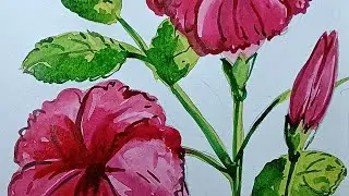 Easy China rose drawing in water colour.Artist Pradip Pal Tutorial Suryadeep art gallary.
