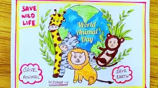 world animal day drawing/ animal day poster/save wildlife poster/vana vilangu pathukappu drawing