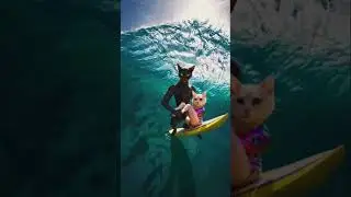 Surfing the waves with love in his arms! 🏄&zwj;♂️🐾💘