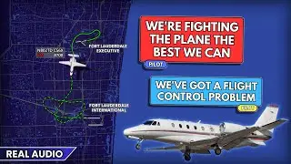 Pilot fights for his life. Flight control problem after takeoff. Real ATC