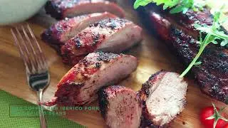 BBQ coffee rub Iberico pork with spiced beans