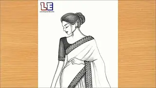 How to draw Girl backside in Saree | Pencil sketch for beginner | Women Wearing saree drawing