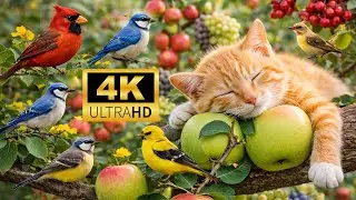 🔥 Cat TV 😺🐦 Real Birds Eating Fruit in Nature | Perfect Cat Games 4K HDR