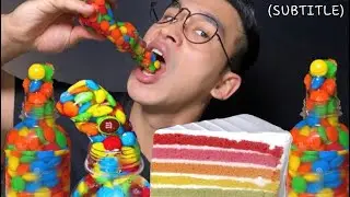 ASMR RAINBOW HONEY🍯 JELLY CHOCOLATE M&M CAKE MUKBANG 무지개 꿀젤리 초콜릿 먹방 EATING SHOW