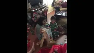 Opening Elmo toy at Christmas 2015