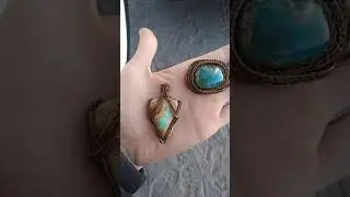 Kingman turquoise, ocean blue mine stone hammer turquoise bronze wire wrap Hat band adornments