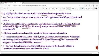 Pre independence occupational structure of India