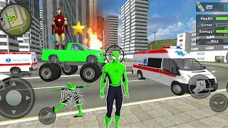 Green Spiderman VS Iron Hero VS Police Spider Rope Hero:Ninja Gangster Crime Vegas City Gameplay