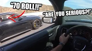 SUPERCHARGED Mustang wanted to RACE my STOCK HELLCAT WIDEBODY!! He wanted a 70 Roll LOL..