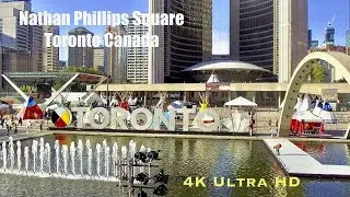 Walking tour of Nathan Phillips square, Toronto Canada in 4K