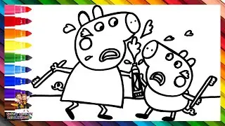Peppa Pig und George Pig beim Z&auml;hneputzen zeichnen und ausmalen 🐷🪥🦷 Zeichnungen f&uuml;r Kinder