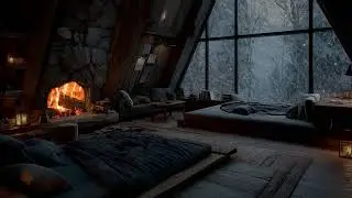 Sanctuary in the Storm | Dark Winter Cave with Fireplace Ambienc