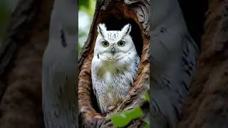 An owl perched on a branch of a tree, surrounded by lush green leaves, showcasing its keen gaze.