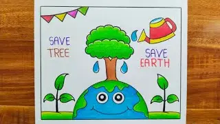 Van Mahotsav Drawing Easy / Save Tree Save Earth Drawing / Save Environment Poster / Van Mahotsav
