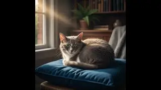 The Serene Moments of a Grey Cat in Sunlit Study