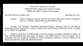 NFC result Declared stipendiary cat 2