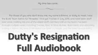 Dutty (Mineplex Admin) Resigns - Audiobook Version