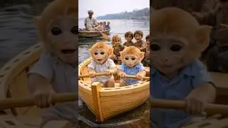 Baby monkey making a wooden boat #shortstory #cute #boat #puppy #monkey #viral #short