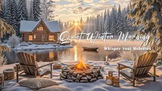 Quiet Winter Morning ~ Soulful Guitar Music, Warm Fire & Snowfall Ambience by the Lake