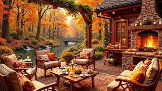 Cozy Autumn Riverside Patio 🍂 Relaxing Piano Music & Fireplace Ambience for Work & Focus