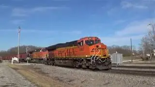 BNSF Tier 4 Unit Leads Freight Train with BN and ATSF Hoppers