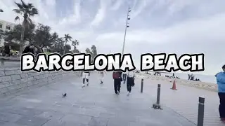 Walking Along Barcelona Beach in Barcelona Spain