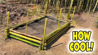 Making a bamboo garden bed.