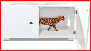 Furhaven Pet - Cat Litter Floor Mat Protector, Litter Box Storage Cabinet, & Secure Living Room Dog