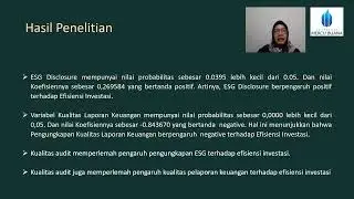 ESG Disclosure, Financial Reporting Quality and Investment Efficiency