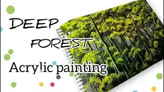 Easy Deep Forest Painting Using Acrylic colours.💚  #landscapepainting