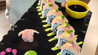 How to make salmon Sushi by Chef Narayan @funlearn3583 ,Sushi kaise banaye, Food plating