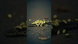 A glowing beetle swarm covers a fallen snake, lighting up the forest floor. #wildlife #shorts
